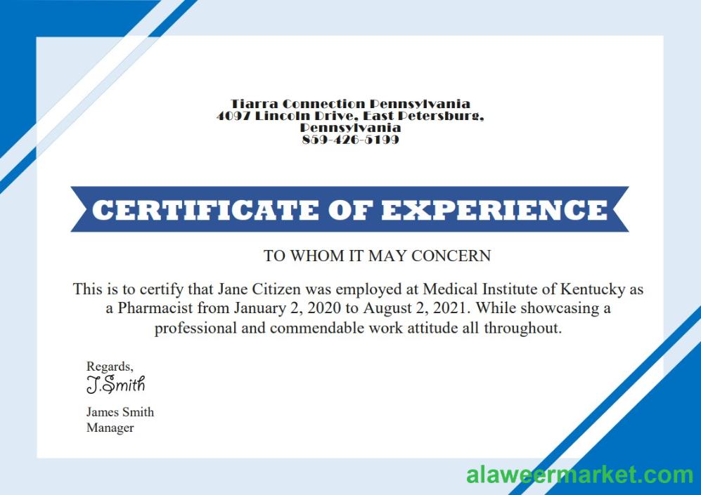 USA Job Experience cert Version 2
